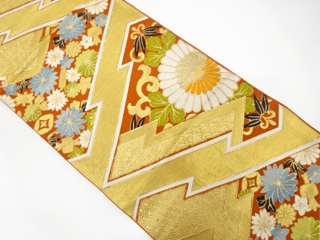 JAPANESE KIMONO / ANTIQUE FUKURO OBI / SILK / WOVEN MATSUKAWABISHI